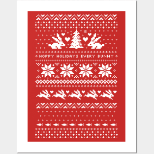 Bunny Rabbits Christmas Holiday Pattern Posters and Art